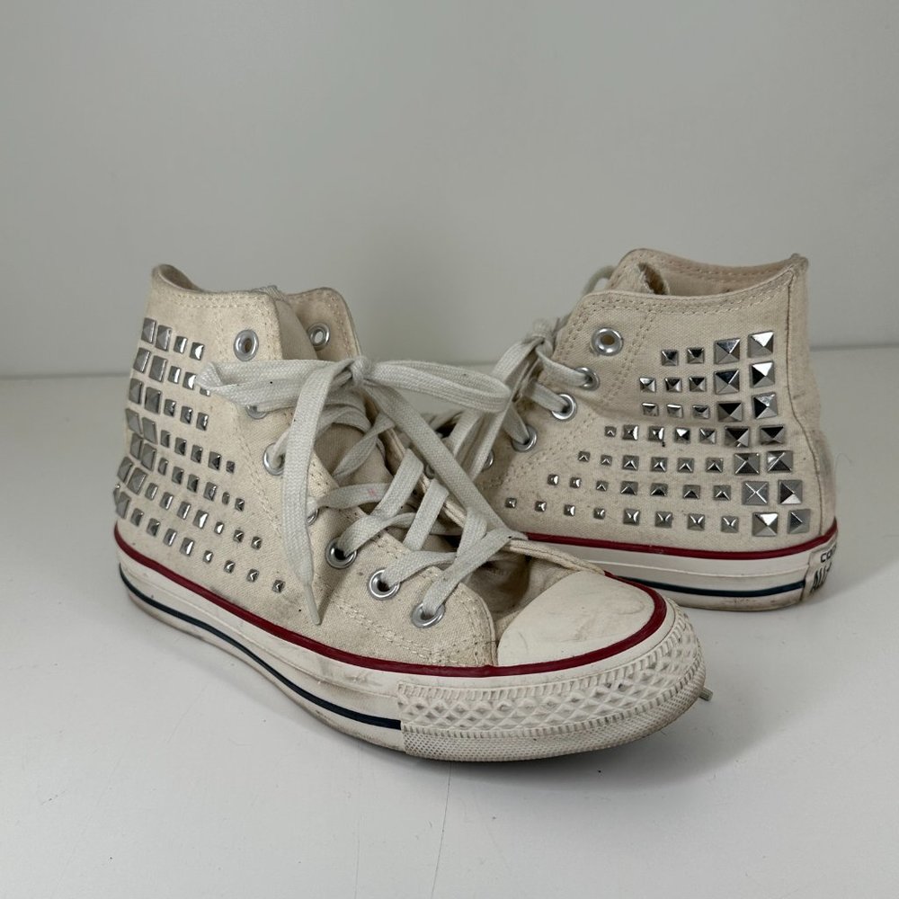 White Studded High Top Converse | 7